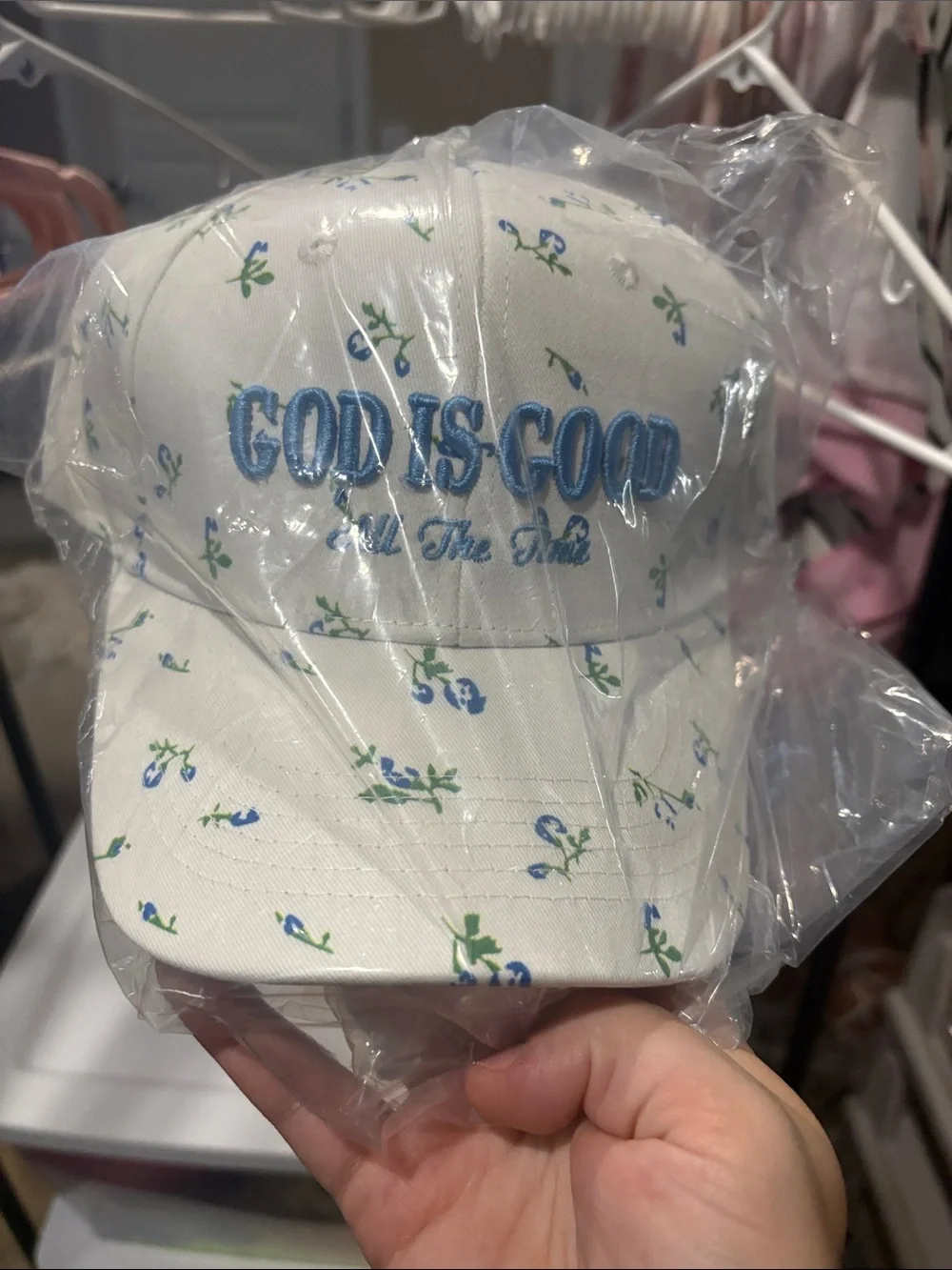 God Is Good Kids White Floral Baseball Cap
